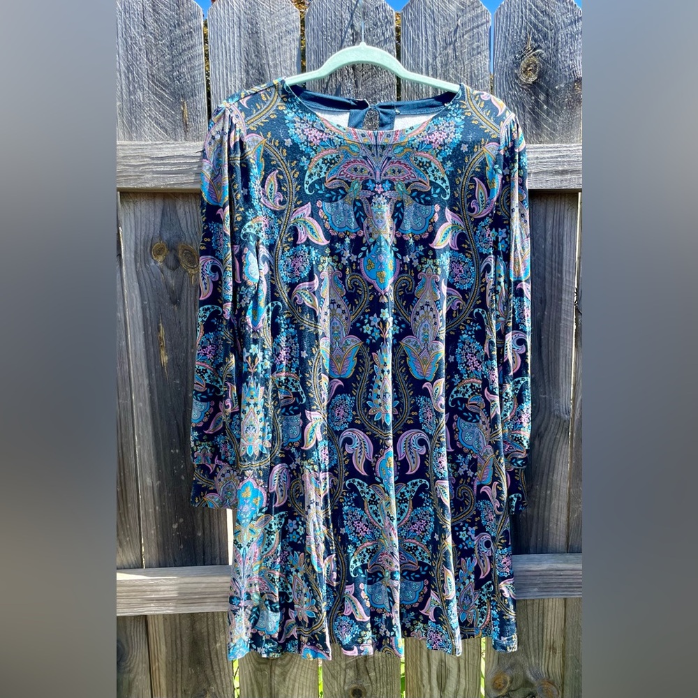 LOFT Floral Paisley Mini Swing Long Sleeve Dress
